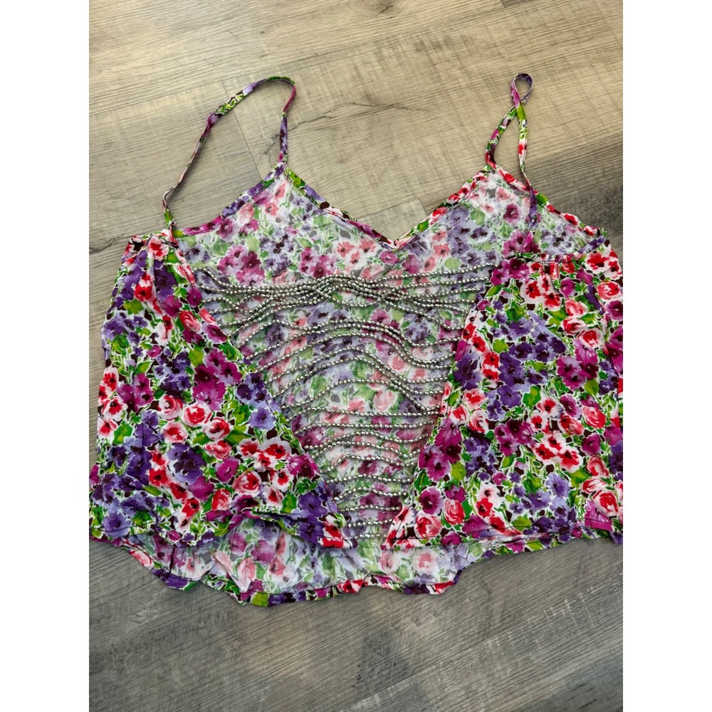 Boho Nella Fantasia Floral Tank Top | Beaded Open Back | Made in USA‎